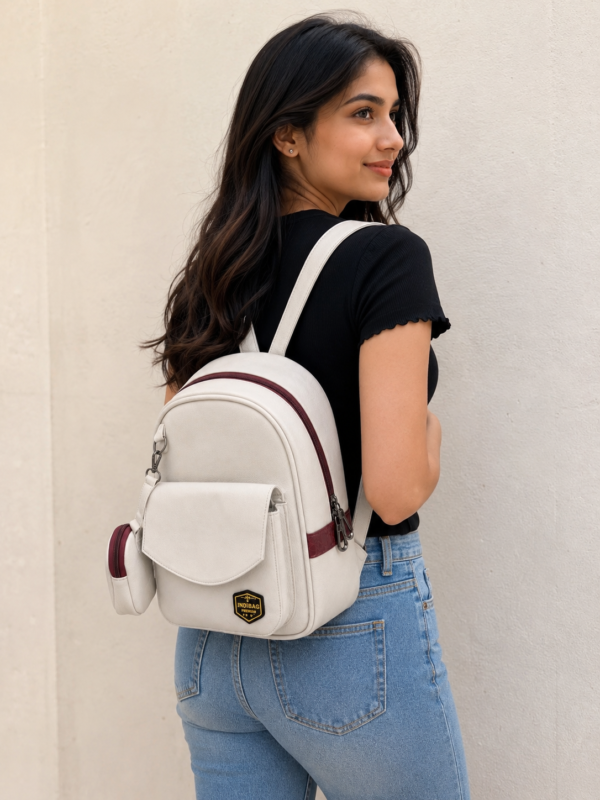 Stylish White Backpack with Front Pocket