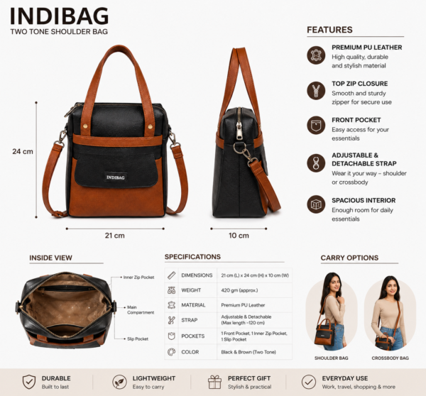 Elegant Brown & Black Tote Bag