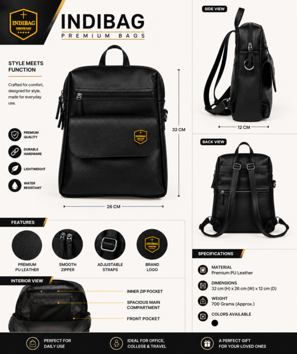 Deluxe Black Leather Backpack