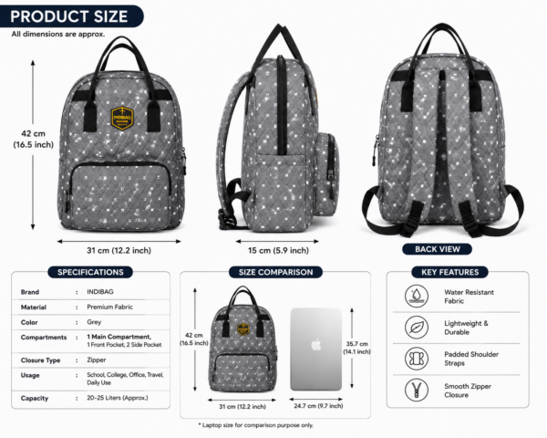 Quilted Grey Stylish Multipurpose Travel Backpack