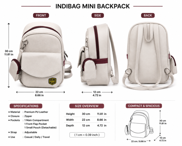 Stylish White Backpack with Front Pocket