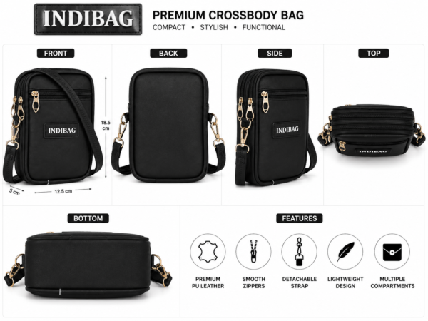 INDIBAG Women’s Black Crossbody Sling Bag
